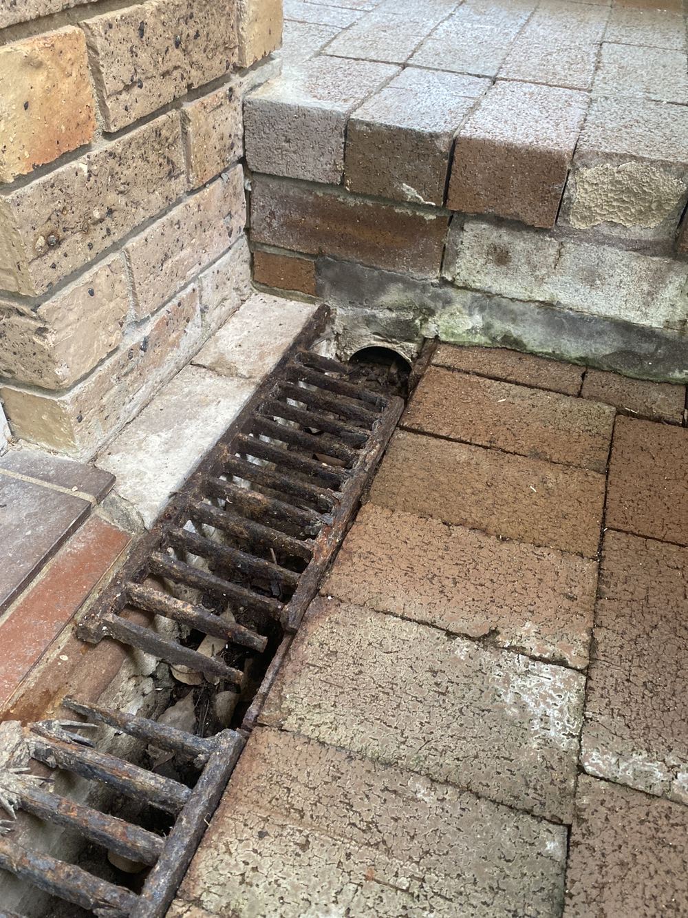 Blocked spoon drains holding water beside the house, St Ives, Tallawong